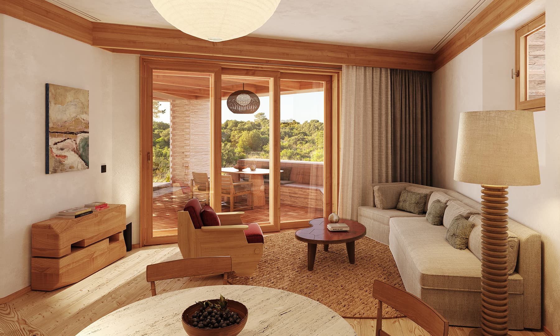 <p>Extraordinary artwork and curated furniture define the beauty of the spacious living and dining areas.</p>